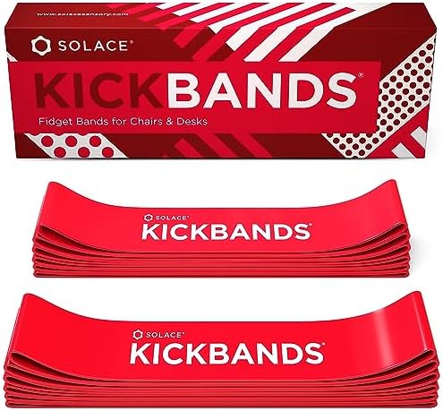 KICK BANDS Chair Bands for Kids with Fidgety Feet 12-Pack - ADHD Fidget Kickbands for Classroom Chairs & Desks - Solace Sensory Kickband (RED)