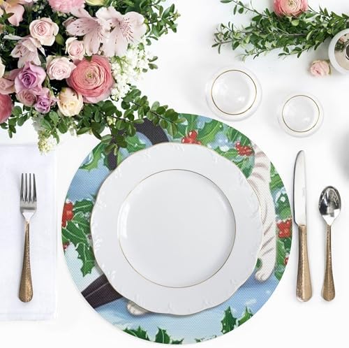 Cat Stretching Round Placemats Set of 4, Washable Non-Slip Stain Heat Resistant Place Mats Table Mats for Kitchen Dining Table Decor, 15”x15”