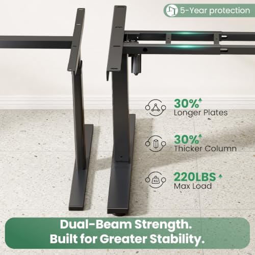 SIAGO Dual Beam Standing Desk Frame for 44-75" Desktops - 220 lbs Capacity
