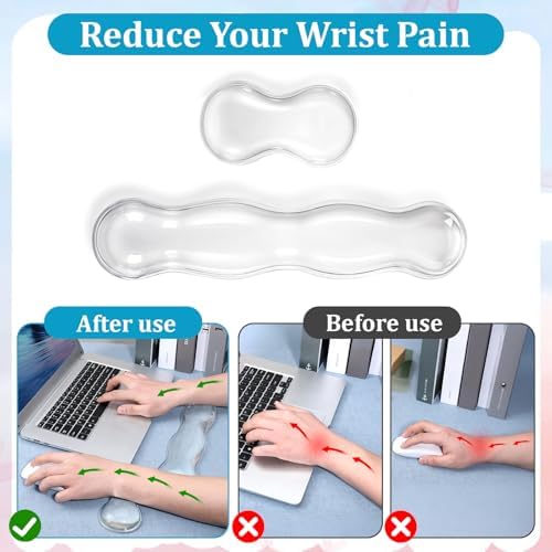 Gel Wrist Rest for Keyboard Clear Anti-Slip Mouse Pad Cute Ergonomic White Silicone Computer Wrist Rest Set for Keyboard Relieve Office Typing or Gaming Wrists Pain