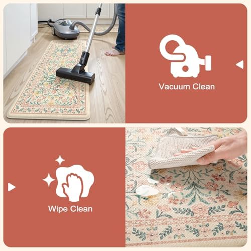 Collive Anti Fatigue Mats for Kitchen Floor, Floral Kitchen Mats for Floor