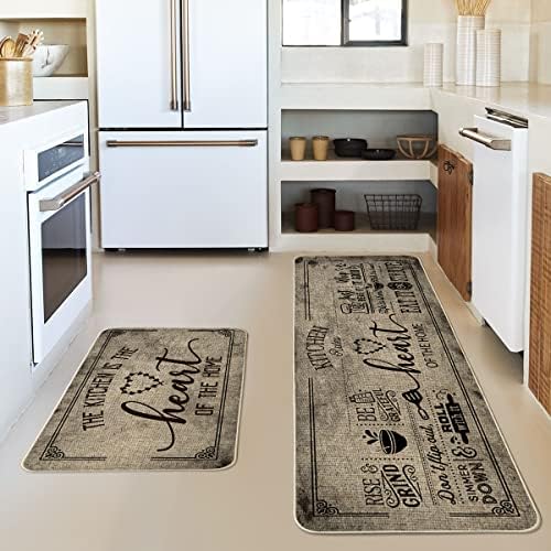 Artoid Mode Kitchen Quotes Kitchen Mats Set of 2, Seasonal The Heart of The Home Cooking Sets Holiday Party Low-Profile Floor Mat for Home - 17x29 and 17x59 Inch