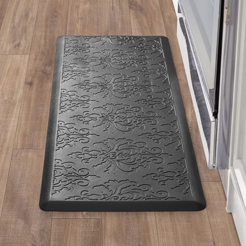 Chef Gear - Anti-Fatigue Wellness Kitchen Mat - Marni Design - Cushioned Comfort Chef Mat - Faux Leather - Cooking & Standing Relief -Skid-Resistant - Measures 17.5"x48" - Black