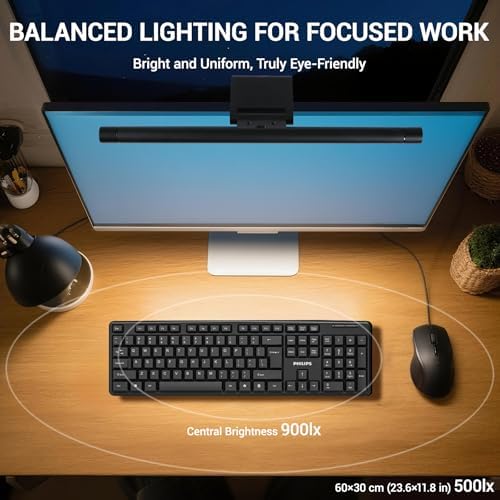 PROSmart Monitor Light Bar, Computer Monitor Lamp, 250LM No Glare Eye-Care LED Screen Bar, Fit for Curved/Flat Monitor, USB Reading Screenbar for Home/Office/Work/Game