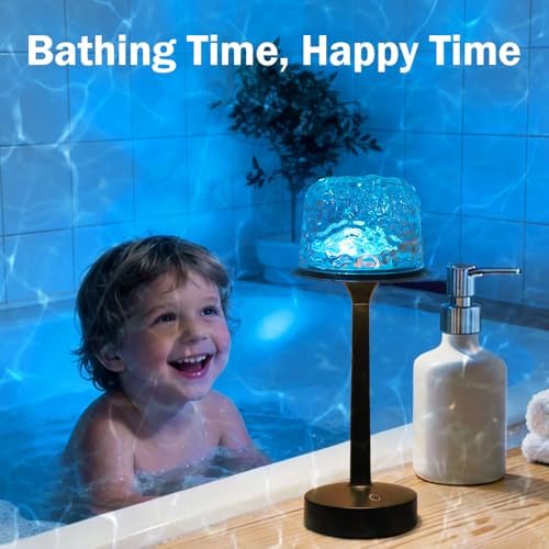Cordless Shower Lamp,Bedside Lamp,Touch Ocean Wave Projector Light,3 Way Color Temperature,16 Color Changing Light,Dimmable,Rechargeable Aurora Night Lights for Bedroom Bathroom, Waterproof