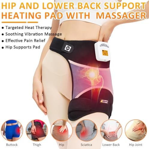 Cordless Hip Heating Pad for Hip/Sciatica Pain Relief,Massager Vibration Low Noise Upgraded 5000mAh Rechargeable Battery Heating Pad for Hip,Heated Wrap for Lower Back, Buttocks,Auto Shut Off