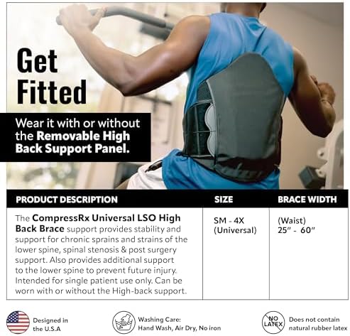 CompressRx High Back Brace, 2-in-1 Lumbar Support, Small-4XL