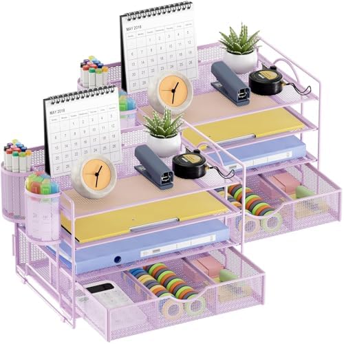 Marbrasse Desk Organizer, 4-Tier Paper File Letter Tray, Purple-2P