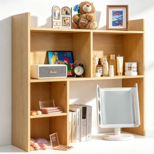 deli Desktop Shelf, Desk Hutch with 5 Shelves for Computer Desk, Natural