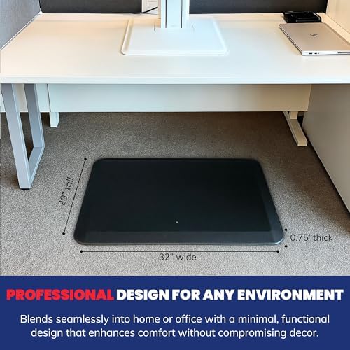 Patented One Foot Moveable Premium Ergonomic Anti-Fatigue Foam & Gel Mat for Adjustable-Height Office Desks, Kitchen Floors, and Home Use, Made in USA, Charcoal Black for Carpet