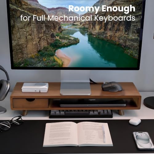Bamboo Monitor Stand Riser with Drawer