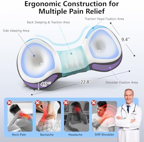 Cervical Neck Roll Pillow, Say Goodbye to Neck Pain, Travel Neck Support Pillow for Side Sleepers, Ergonomic Memory Foam Camping Pillow, Cervical Traction Device with Storage Bag