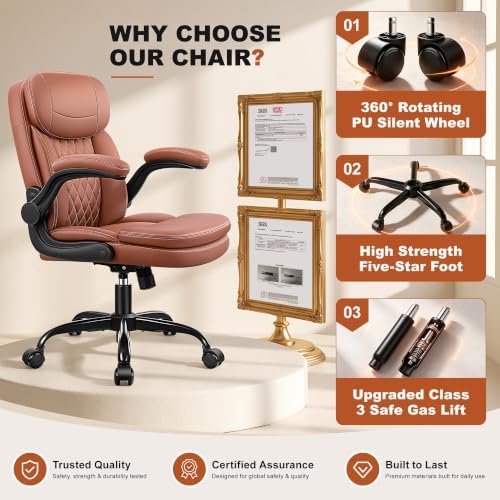 Leather Office Chair, Computer Desk Chair with Dual Back Support