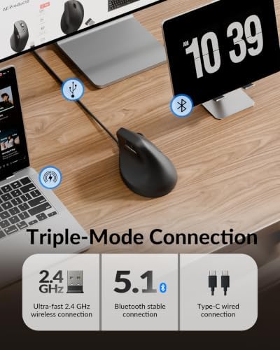 Keychron M5 1K Wireless Vertical Mouse with Thumb Wheel, Silent Clicks