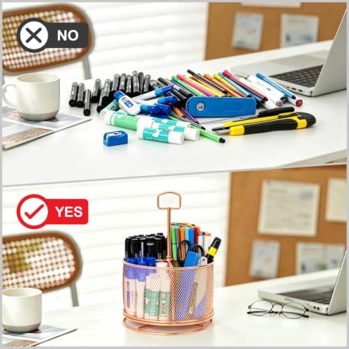 360 Degree Rotating Pen Holder for Desk (Rose Gold, with Handle)