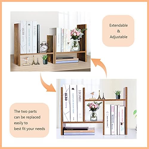J.M.Deco Desktop Organizers and Storage for Office, Adjustable Desktop Organizer Shelf Double H Display, True Natural Stand Shelf, Desktop Shelf Organizer Natural Wood Tone