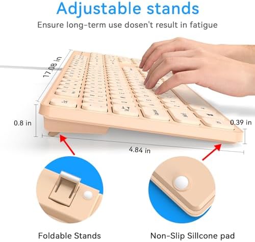 Wired USB Keyboard, Comfortable Quiet Chocolate Keys, Durable Ultra-Slim Computer Keyboard Wired(QWERTY) for PC, Windows 11/10/8/7/XP (Milk Tea, Wired Keyboard for Windows)