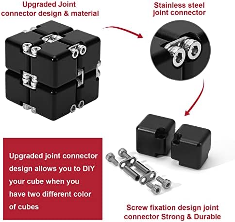 Lifidea Aluminum Alloy Metal Infinity Cube Fidget Cube (6 Colors) Handheld Fidget Toy Desk Toy with Cool Case Infinity Magic Cube Relieve Stress Anxiety ADHD OCD for Kids and Adults (Black)