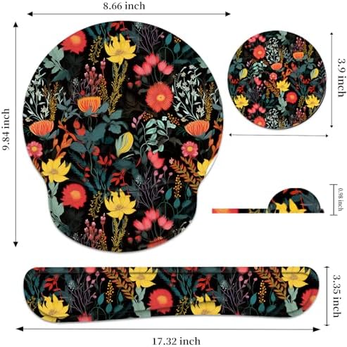 Keyboard Wrist Rest and Mouse Pad Wrist Support Set with Coaster,Ergonomic Mouse Pad,Comfortable for Easy Typing, Pain Relief,Memory Foam Keyboard Pad Set for Laptop Mac,Beautiful Floral