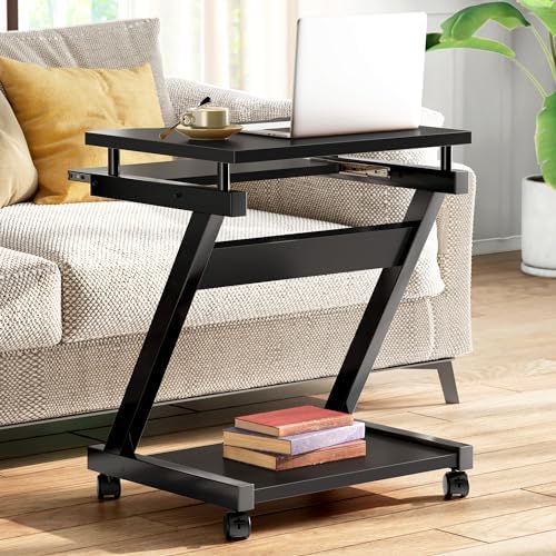 sogesfurniture Mobile Computer Desk with Pull-Out Keyboard Tray & Wheels