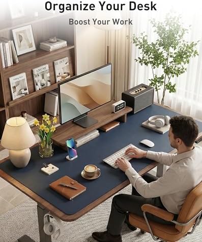 Aothia Faux Leather Desk Mat - Large Mouse Pad, Non-Slip PU Leather Blotter, Waterproof Writing Surface for Office and Home (Dark Blue, 63" x 24")