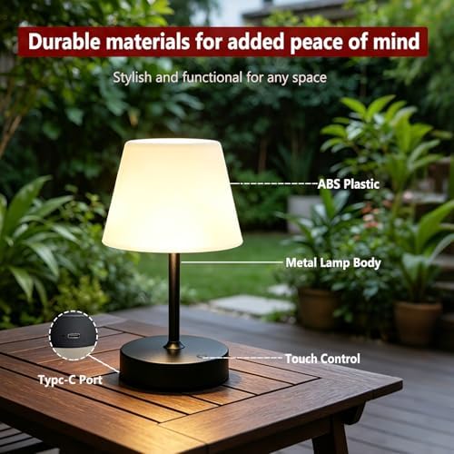 DOLADY Shower Lamp Waterproof, 4000mAh Battery Cordless Table Lamp (Black)