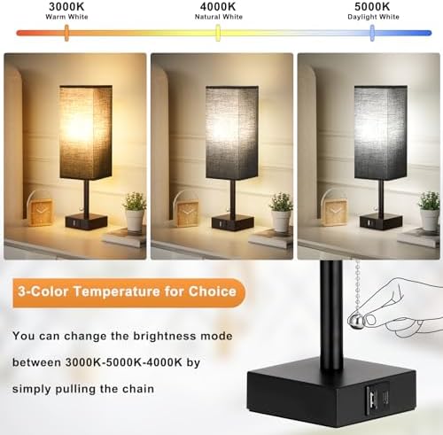 Set of 2 Black Bedside Table Lamps for Bedroom - Nightstand Lamp, USB C+A
