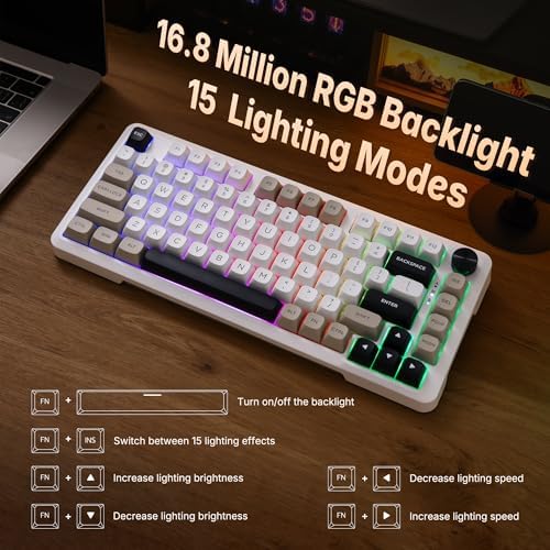 E-YOOSO Z-82 75% Tri-Mode Wireless Mech Keyboard, Hot-Swap Gasket RGB Knob