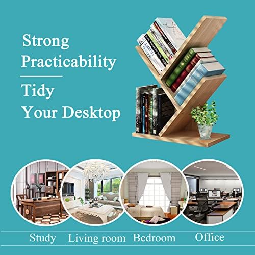 VOVCIG Y-Shaped Wooden Bookshelf, 3-Tier Adjustable Desktop Storage Rack