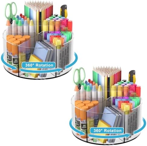 360 Degree Acrylic Desk Organizer Clear Pen Holder for Desk Kids 2 Packs