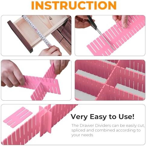 Adjustable Drawer Dividers, Cut to Fit Plastic Organizer Strips, 8-Pack