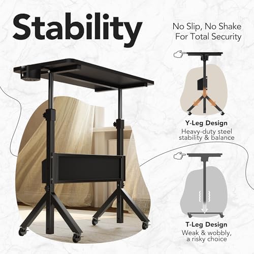 HUANUO Portable Standing Desk Adjustable Height, Mobile Stand Up Desk for Walking Pad and Treadmill, Rolling Computer Table with Wheels, 31.5"x15.75" Height 28.7"-46.1", Black