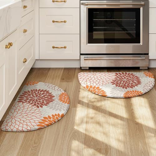 KIMODE Half Circle Anti Fatigue Mats for Kitchen Floor Kitchen Mats 2PCS