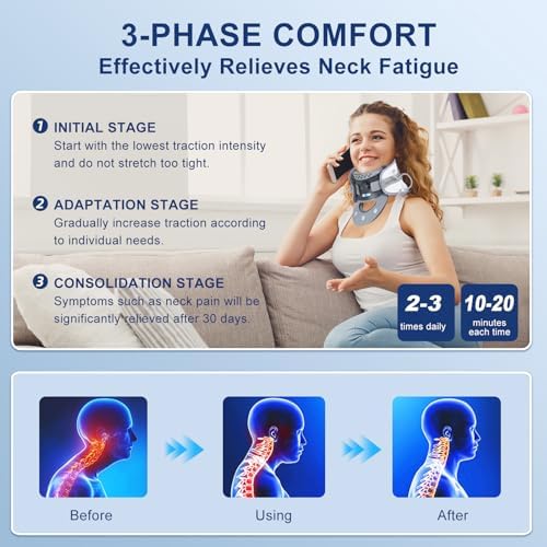 Cervical Neck Traction Device, Inflatable Neck Stretcher for Pain Relief, Posture Correction, Neck Brace Neck Decompression Device with Air Pump