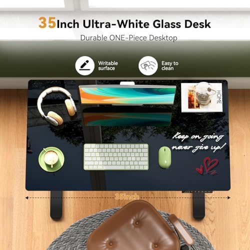 Gibbon Mounts 35” Black Glass Standing Desk Height Adjustable with Drawer
