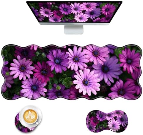 Mouse Pad with Wrist Support + Desk Mat + Coaster 3 in 1 Set, XL Large Gaming Mousepad Ergonomic Mouse Pads for Desk Computer Laptop Office,African Daisy