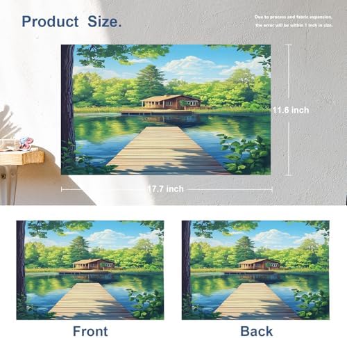 Batmerry Retreat Wooden Structure Linen Placemats Set of 4, Forest Setting Water Body Washable Table Mats for Kitchen Table Thickened Heat Insulation Dining Set Indoor Outdoor 12X18 in