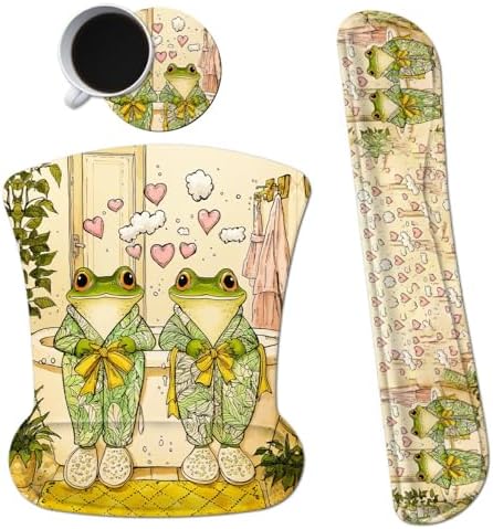 3Pcs Ergonomic Memory Foam Keyboard Wrist Rest Pad Set, Frog Pajamas