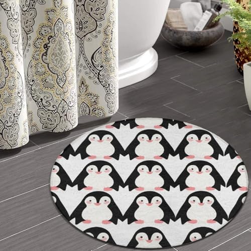 Circular Rugs Large Modern Round Area Rug Fashion Decor Mat for Home Office Animals Black and White Penguins Print