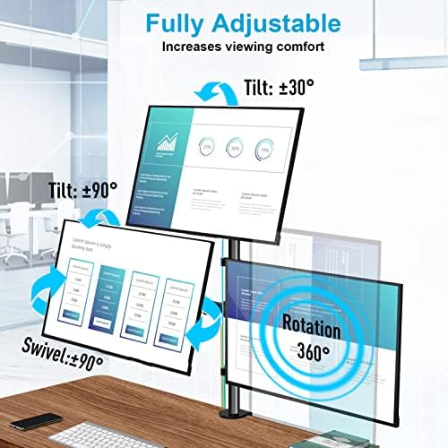 MOUNTUP Triple Monitor Stand, Height Adjustable Monitor Desk Mount Fit for 17 to 32 Inch Computer Screens, Stacked Monitors Arm for 3 Monitors, with C-Clamp and Grommet Base, up to 17.6lbs per Arm