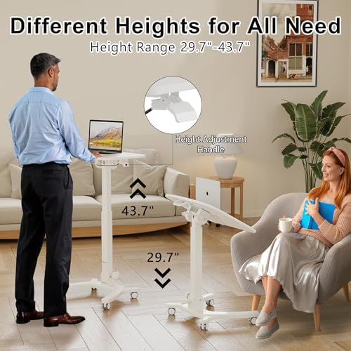 BONTEC Mobile Foldable Standing Desk, Gas Spring, 25.6 x 19.7 Inch, White