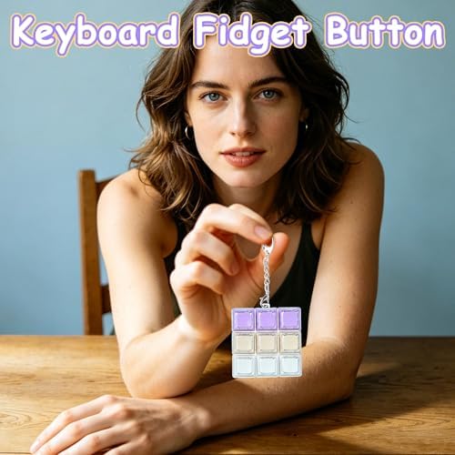 Double Layer Keycap Keyboard Fidget Toy, Keyboard Fidget Keychain 9-in-1 Keyboard Decompression Button Finger Clicker Toys, Click Buttons Fidget Toy ADHD Sensory Fidget Toy Stress Relief Gifts(WYP)