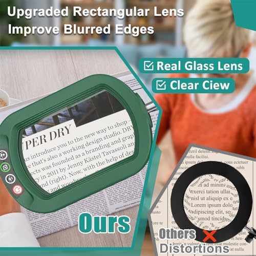 IVMAIE 12X Rectangle Magnifying Glass with Light, 5 Color Modes Stepless Dimmable Magnifier with Stand, LED Lighted Clamp Desk Lamp with Swing Arm, Hands Free for Reading Painting Close Work - Green