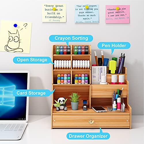 Marbrasse Upgraded Wooden Pencil Holder, Pen Organizer for Desk, Easy Assembly, Art Supply Organizer, Desktop Stationary (Cherry)
