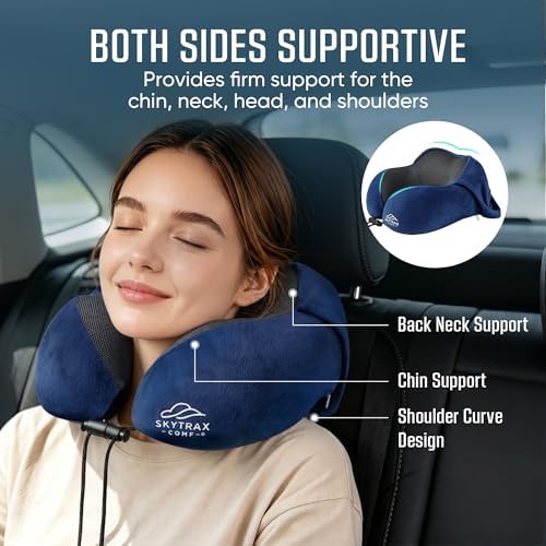SkytraxComf® Travel Neck Pillow with Hood for Privacy on Long Flights