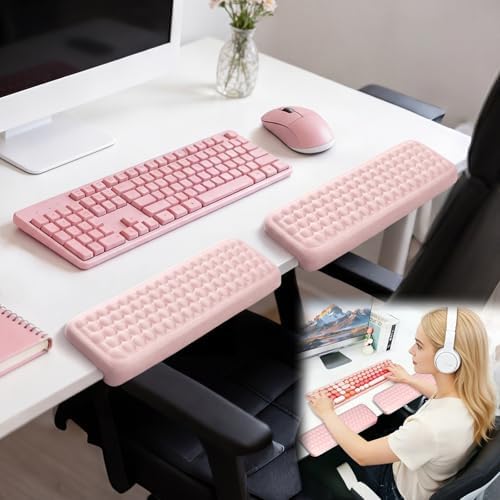 Arm Rest for Desk, L-Shaped Memory Foam Elbow Pads with Non-Slip Base, 2-Piece Ergonomic Desk Edge Cushion & Wrist Rest for Mouse & Keyboard, Desk Arm Support for Office, Gaming & Home (Pink)