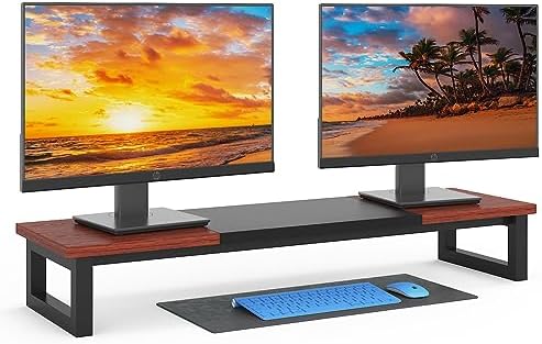 YAOHUOO Dual Monitor Stand Riser, 39Inch Large Monitor Stands for 2 Monitors, Computer Monitor Stand, Wooden Desktop Oraganizer Shelf for Office Desk Computer,Laptop,TV