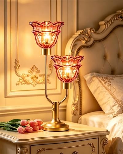 Lightdot Mid Century Modern Flower Table Lamp Vintage Pink Lamp Dimmable
