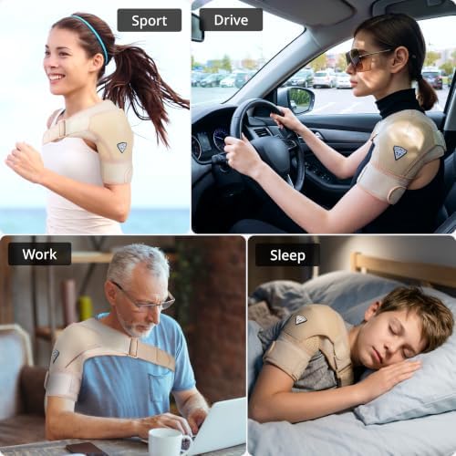 FIGHTECH Rotator Cuff Shoulder Brace for Women and Men - 2 Sizes - Shoulder Support - Pain Relief - Nude - Small (Chest 29-35" Bicep 9-12")