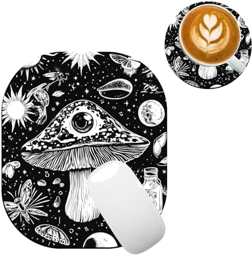 Small Mouse Pad，Mini Mouse Pad 6 x 7 Inch，for Laptop Keyboard Tray Wireless Mouse Home Office Travel，with Non-Slip Rubber Base, Waterproof Mouse Mat，Mushroom with Eye